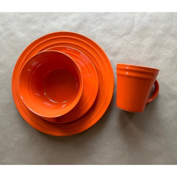 4 Piece Place Setting Double Ridge Tangerine Orange by Rachael Ray - Picture 3 of 3
